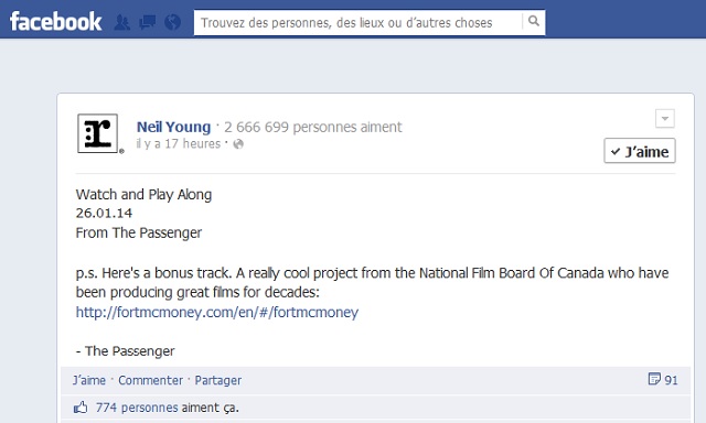 Neil Young à propos de Fort McMoney